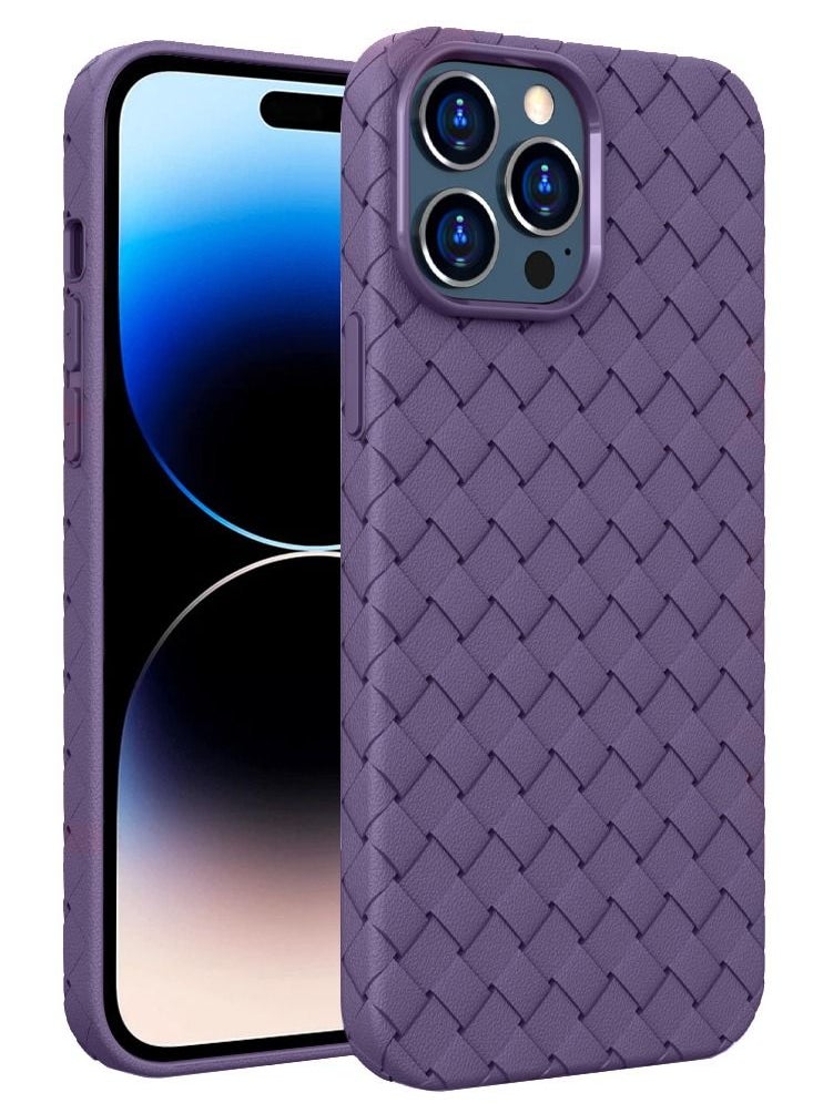 JOWAY Grid Weaving Pattern Case for iPhone 14 Pro Super Soft Phone Case Purple  - Image 1