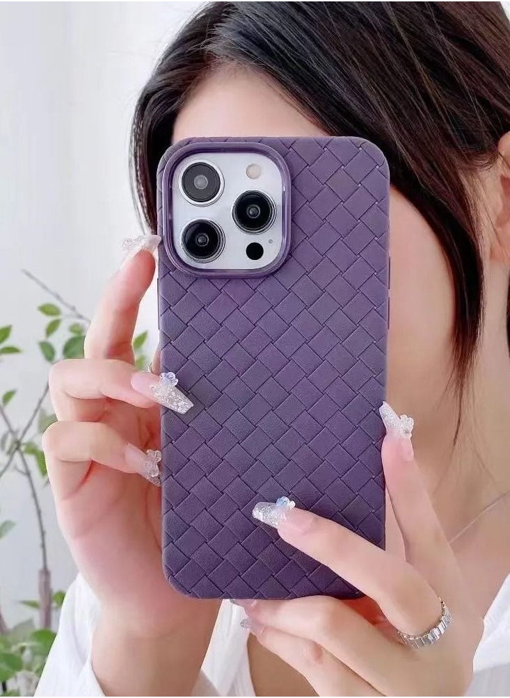 JOWAY Grid Weaving Pattern Case for iPhone 14 Pro Super Soft Phone Case Purple  - Image 3