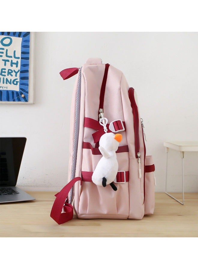 5PCS Large Capacity Lightweight Backpack, School Backpack, Cute Canvas Bag, Campus Backpack Set, Book Bag with Compartment,  High School Middle Bookbag for Girls, Pink  - Image 3