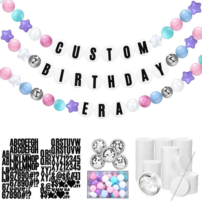 Simgoing Giant Friendship Bracelet Garland Kit DIY Banner with Letter Ball Jumbo in My Birthday Era Decorations for Classroom Kpop Disco Party Supplies Photo Booth BackdropMacaron - Image 2