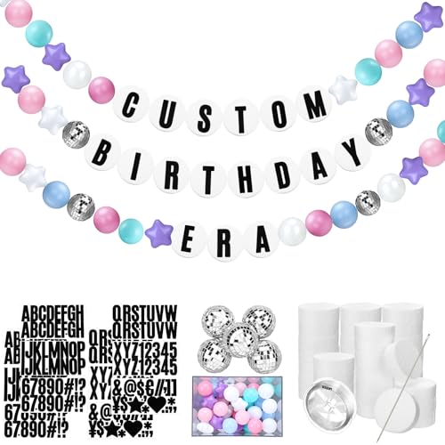 Simgoing Giant Friendship Bracelet Garland Kit DIY Banner with Letter Ball Jumbo in My Birthday Era Decorations for Classroom Kpop Disco Party Supplies Photo Booth BackdropMacaron - Image 1