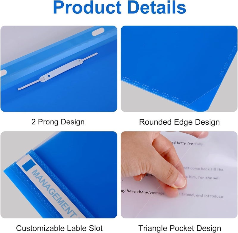 Amest A4 Project Folders, Plastic Presentation Document Files Folders, A4 Report Organiser Holder with Transparent Cover And Fastener, 3 Colours (Pack of 6) - Image 5