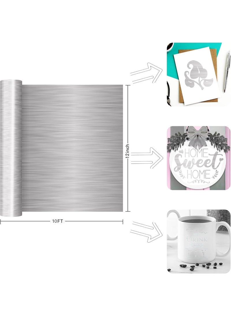 Permanent Vinyl, Brushed Silver Vinyl Compatible with Cutting Machine - 12" x 10 FT Metallic Adhesive Roll for Cup, Decor Sticker, Home Decal - Image 2
