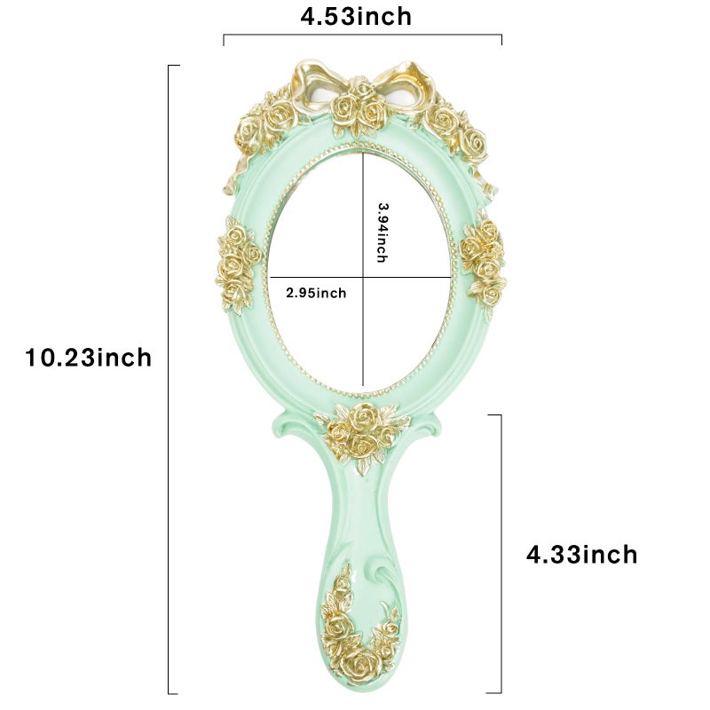 Nerien Nerien Handheld Mirror Vanity Makeup Mirror Travel Princess Metal Cosmetic Mirror Portable Oval Embossed Rose Mirrors Decorative Desk Girl Student Vintage Beautiful Handle Mirrors Blue-3 - Image 2