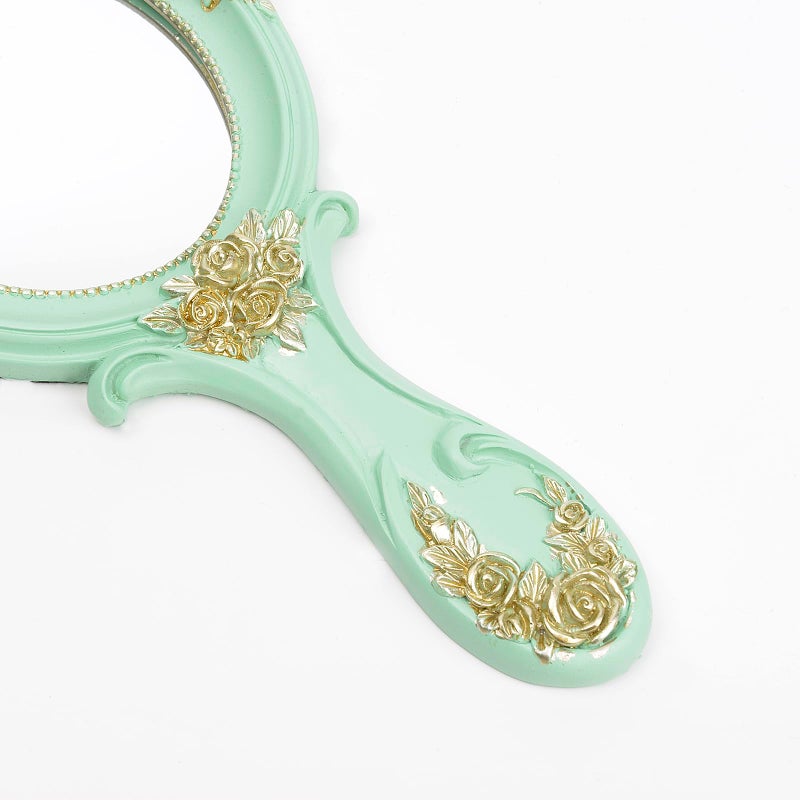 Nerien Nerien Handheld Mirror Vanity Makeup Mirror Travel Princess Metal Cosmetic Mirror Portable Oval Embossed Rose Mirrors Decorative Desk Girl Student Vintage Beautiful Handle Mirrors Blue-3 - Image 4
