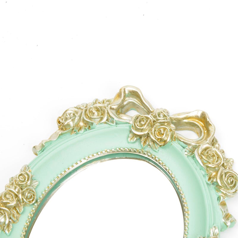 Nerien Nerien Handheld Mirror Vanity Makeup Mirror Travel Princess Metal Cosmetic Mirror Portable Oval Embossed Rose Mirrors Decorative Desk Girl Student Vintage Beautiful Handle Mirrors Blue-3 - Image 3