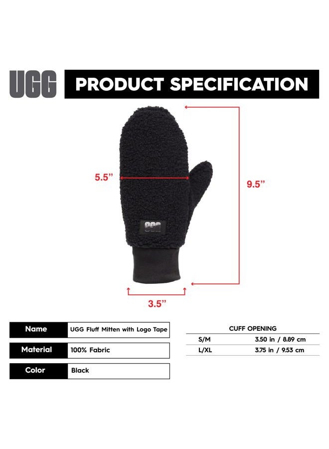 UGG Women's UGGFluff Logo Tape Mittens - Soft Polyester Body, Leather Palm Patch, Warm Polyester Lining, and Logo Detail, Black, Large-X-Large - Image 4