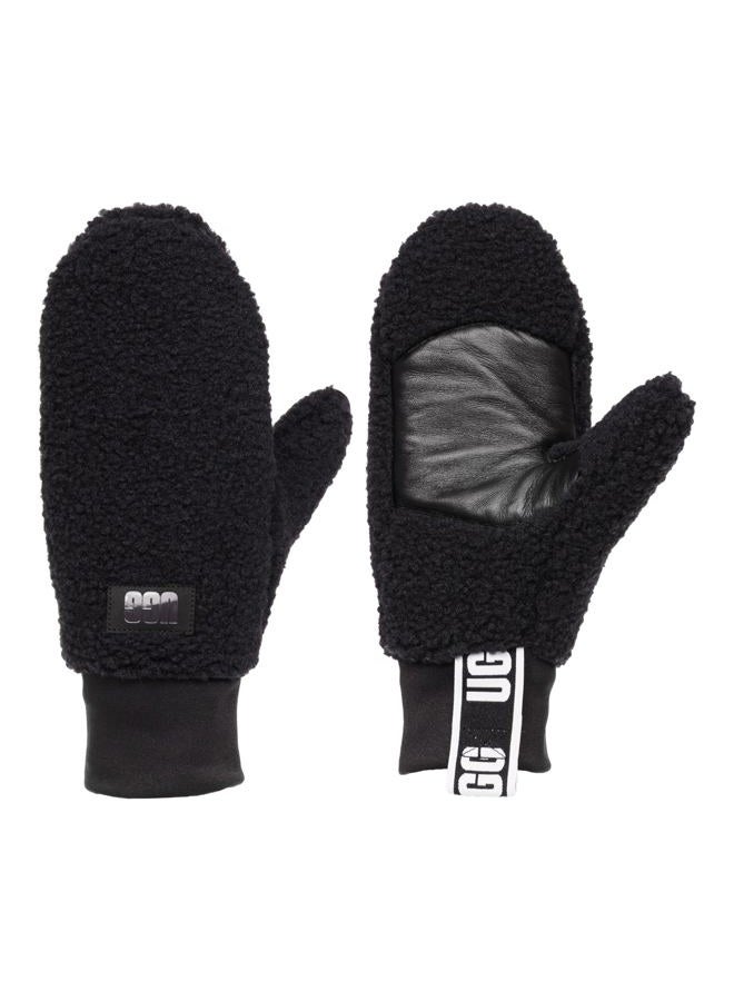 UGG Women's UGGFluff Logo Tape Mittens - Soft Polyester Body, Leather Palm Patch, Warm Polyester Lining, and Logo Detail, Black, Large-X-Large - Image 1