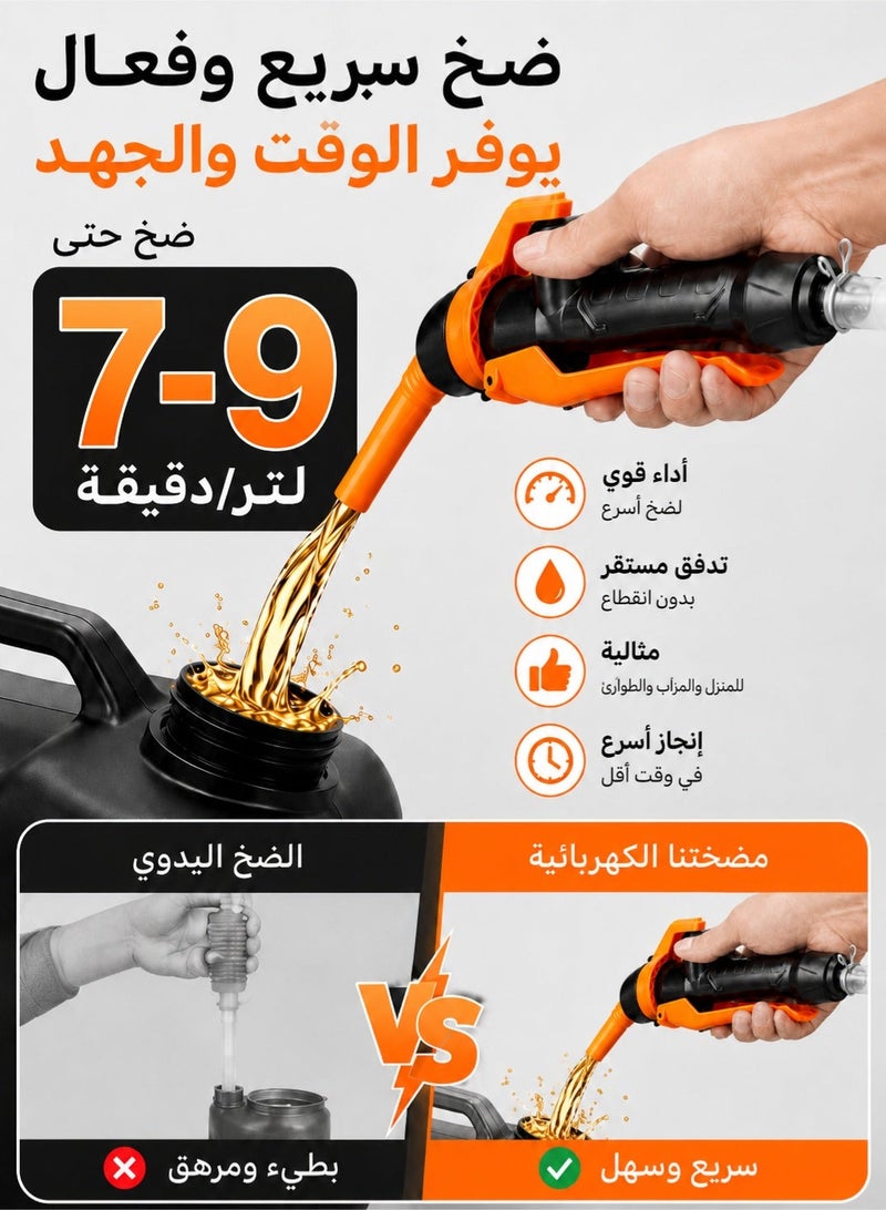 TUNKE Portable Electric Fuel Transfer Pump Battery Powered Gasoline Diesel Kerosene Liquid Pump with Flow Control Nozzle and Filter for Car Emergency and Garage Use - Image 4