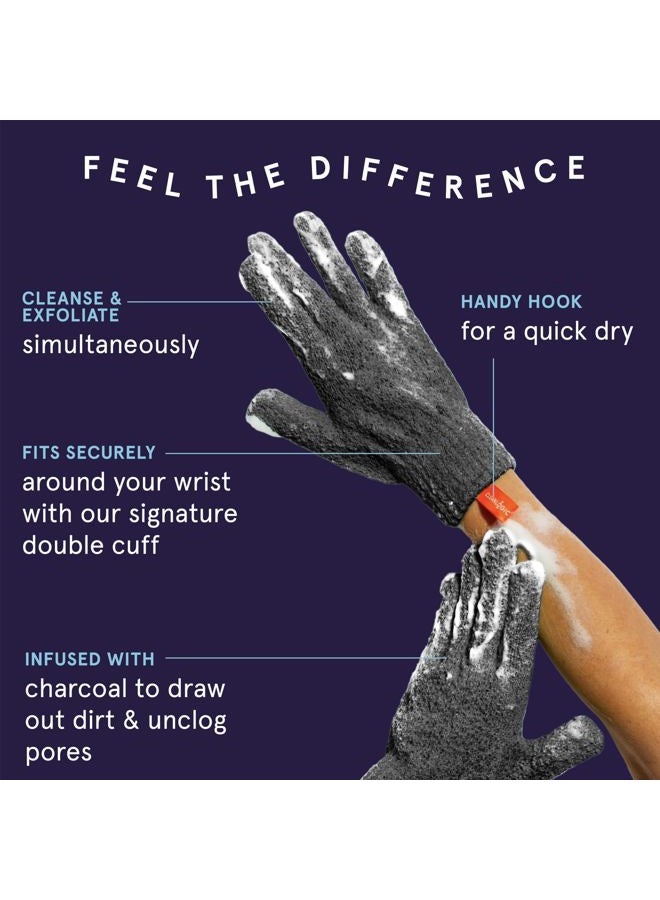 cleanlogic Detoxify Charcoal Infused Exfoliating Glove, Stretchy Bath & Shower Gloves, Reusable Exfoliator Tool for Smooth & Softer Skin, 1 Pair - Image 3