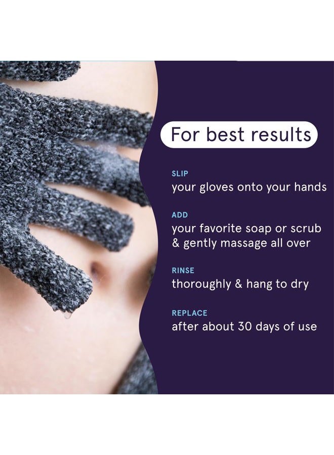 cleanlogic Detoxify Charcoal Infused Exfoliating Glove, Stretchy Bath & Shower Gloves, Reusable Exfoliator Tool for Smooth & Softer Skin, 1 Pair - Image 5
