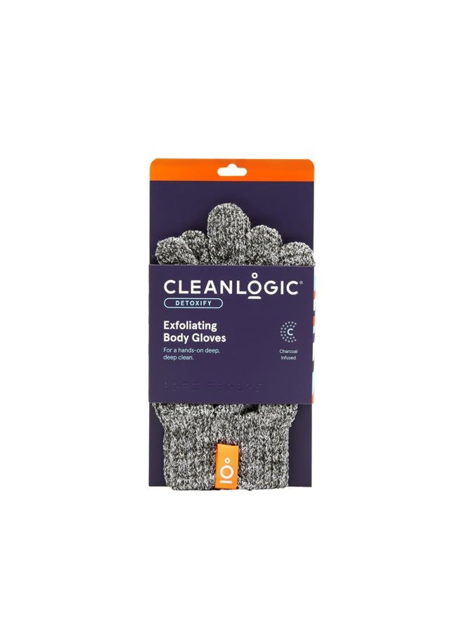 cleanlogic Detoxify Charcoal Infused Exfoliating Glove, Stretchy Bath & Shower Gloves, Reusable Exfoliator Tool for Smooth & Softer Skin, 1 Pair - Image 1