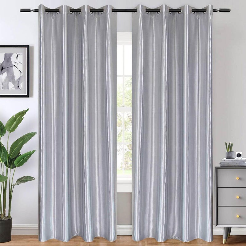 WUBODTI Silver Curtains Room Darkening Faux Silk Curtain Drapes for Bedroom 96 Inch 2 Panels Light Gray Metallic Window Curtain Grommet Room Decor Sparkle Luxury Drapes for Living Room