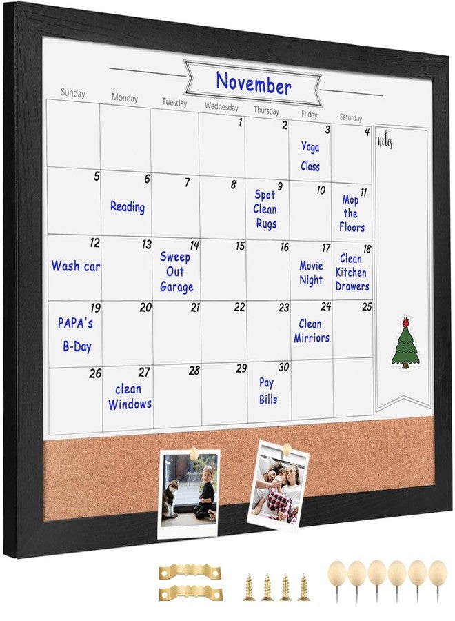Umtiti Monthly Calendar Dry Erase White Board & Cork Bulletin Board，13" x 17" Black Wood Frame，Magnetic Surface Whiteboard.Perfect for Organizing Your Space.Whiteboard+Cork-3442A-BK - Image 1
