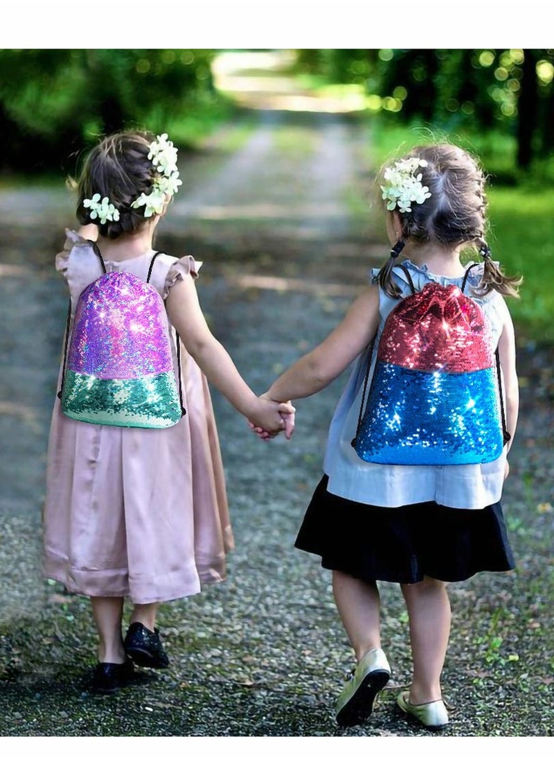 Excefore - Drawstring Bags, Mermaid Reversible Sequin Backpack Headband Keychain Bracelet Gifts for Girls - Image 1