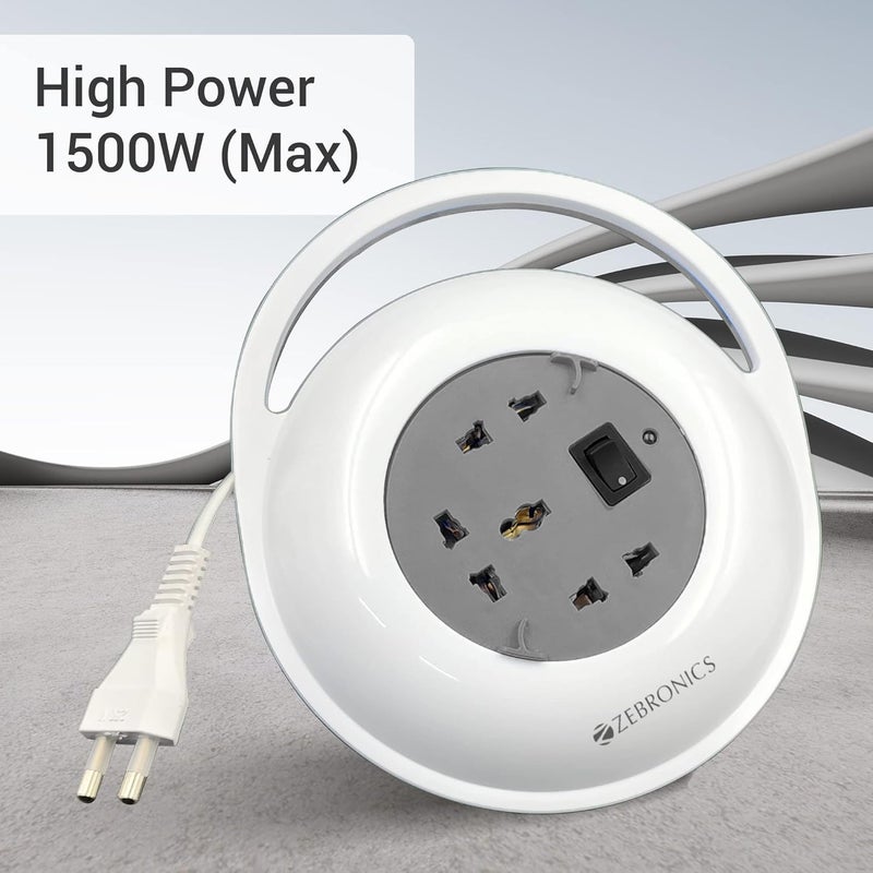 ZEBRONICS مقبس طاقة زيب PS3401H العالمي مع كابل بطول 4 أمتار ومقبس تمديد طاقة 1500 واط، قابل للتثبيت على الحائط - رمادي - Image 5