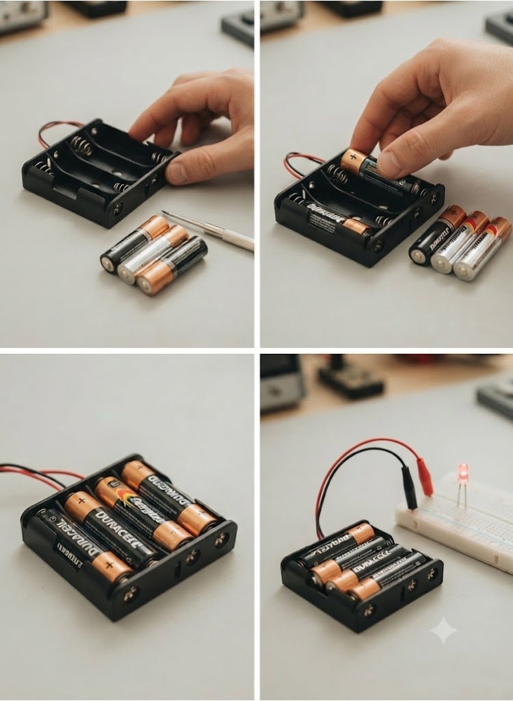 KNP 4-Way AA Battery Holder, Wired Connection for 1.5V Batteries - Image 2