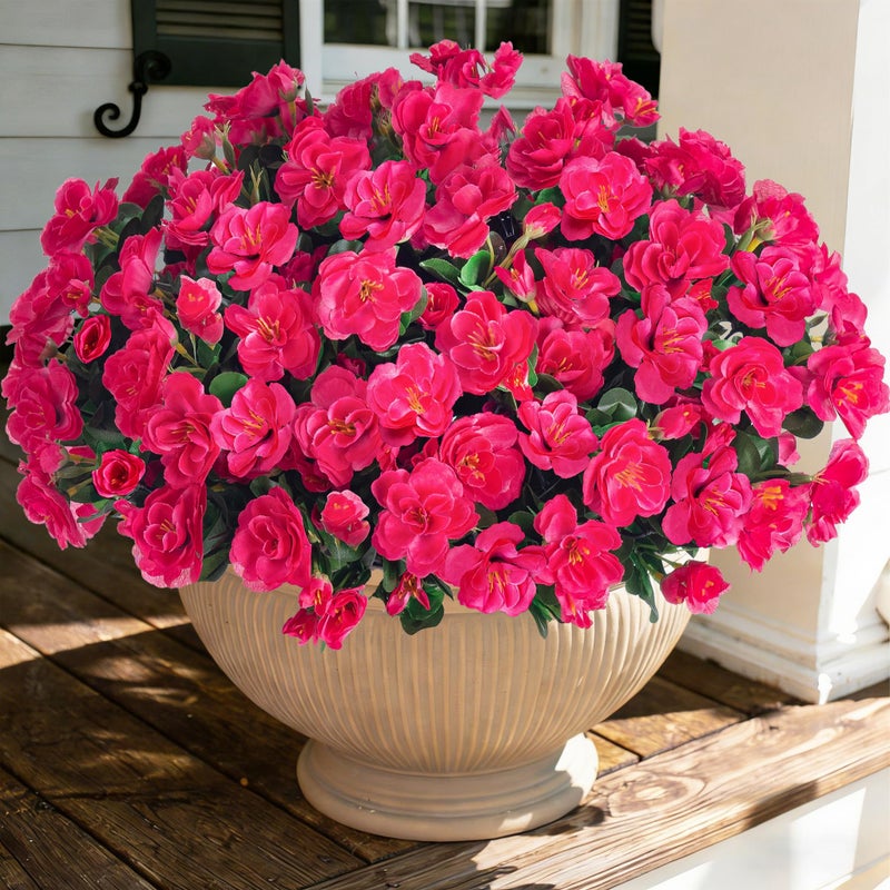 Ivydale Hoppwodd Artificial Fake Outdoor Flowers Plants, Faux Silk Hotpink Camellia Bundles UV Resistant No Fade Realistic for Planter Pot, Outside Porch Patio Balcony Garden Yard Home Decoration,3pcs - Image 1