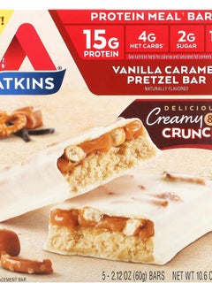 Atkins Protein Meal Bar Vanilla Caramel Pretzel 5 Bars 2.12 oz (60 g) Each 
