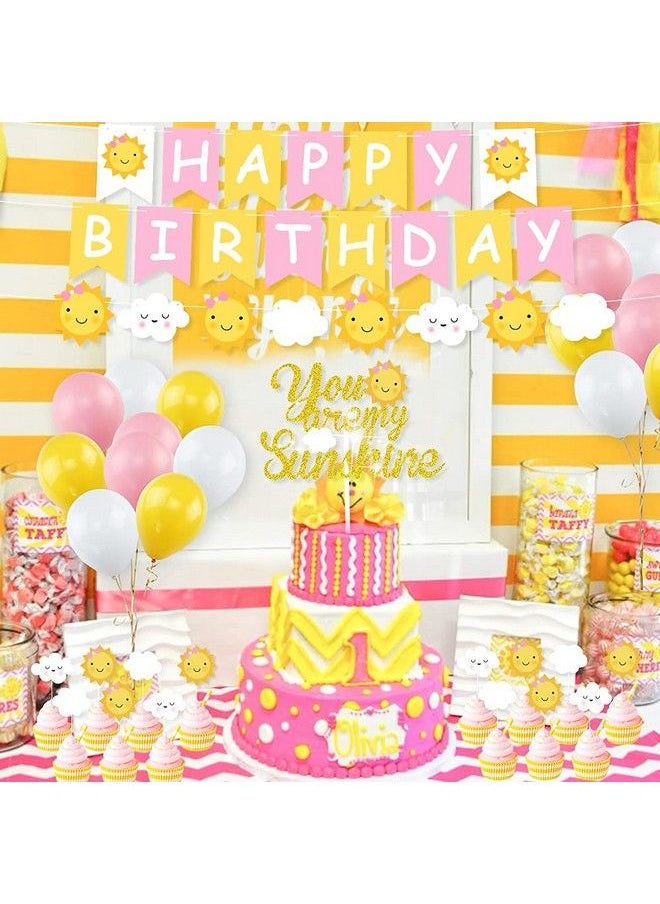 K KUMEED - You'Re My Sunshine Birthday Party Decorations Sun Smile Face Clouds Happy Birthday Banner Balloons Cake Topper For Girls First Birthday Party Sunny Summer Theme Birthday Party Supplies - Image 1