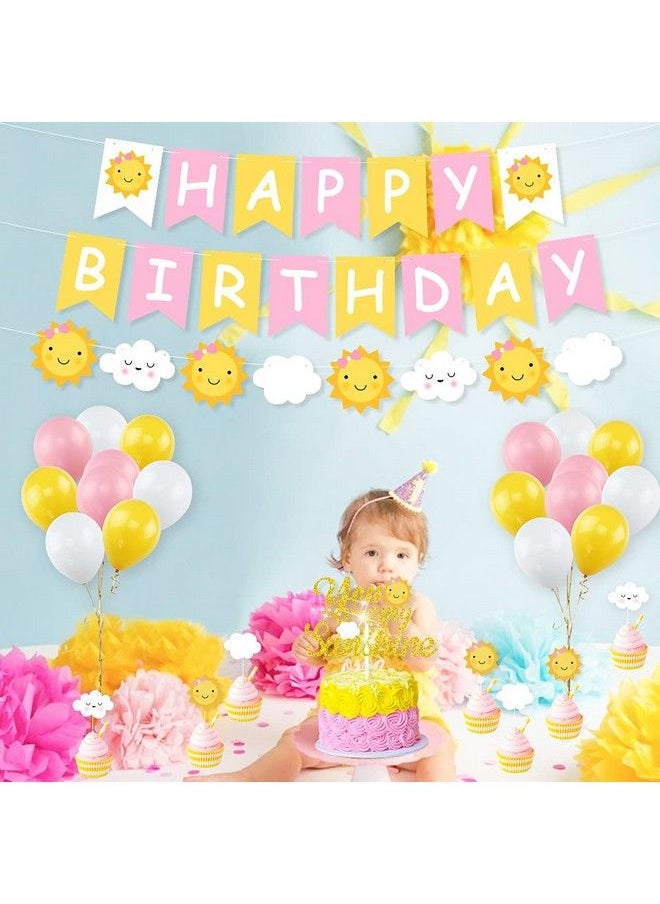 K KUMEED - You'Re My Sunshine Birthday Party Decorations Sun Smile Face Clouds Happy Birthday Banner Balloons Cake Topper For Girls First Birthday Party Sunny Summer Theme Birthday Party Supplies - Image 1