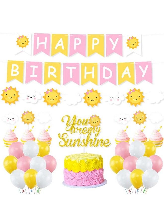 K KUMEED - You'Re My Sunshine Birthday Party Decorations Sun Smile Face Clouds Happy Birthday Banner Balloons Cake Topper For Girls First Birthday Party Sunny Summer Theme Birthday Party Supplies - Image 1