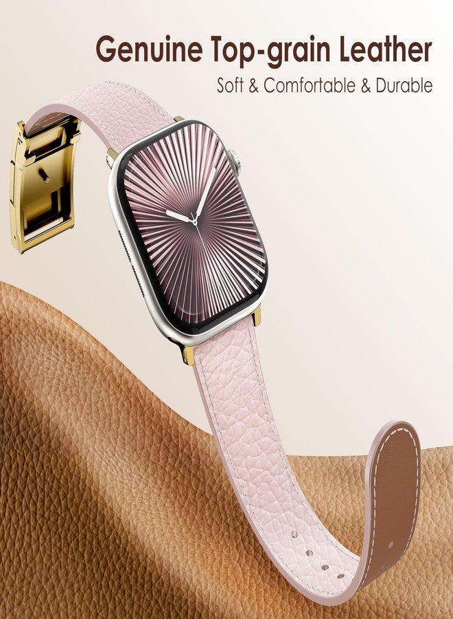 CHANCHY Leather Magnetic Watch Band Compatible with Apple Watch Bands 40mm 38mm 41mm 42mm 44mm 45mm 46mm, Top Grain Leather Dressy Band for Women Men iWatch Ultra SE Series 10/9/8/7/6/5/4/3/2/1 - Image 4