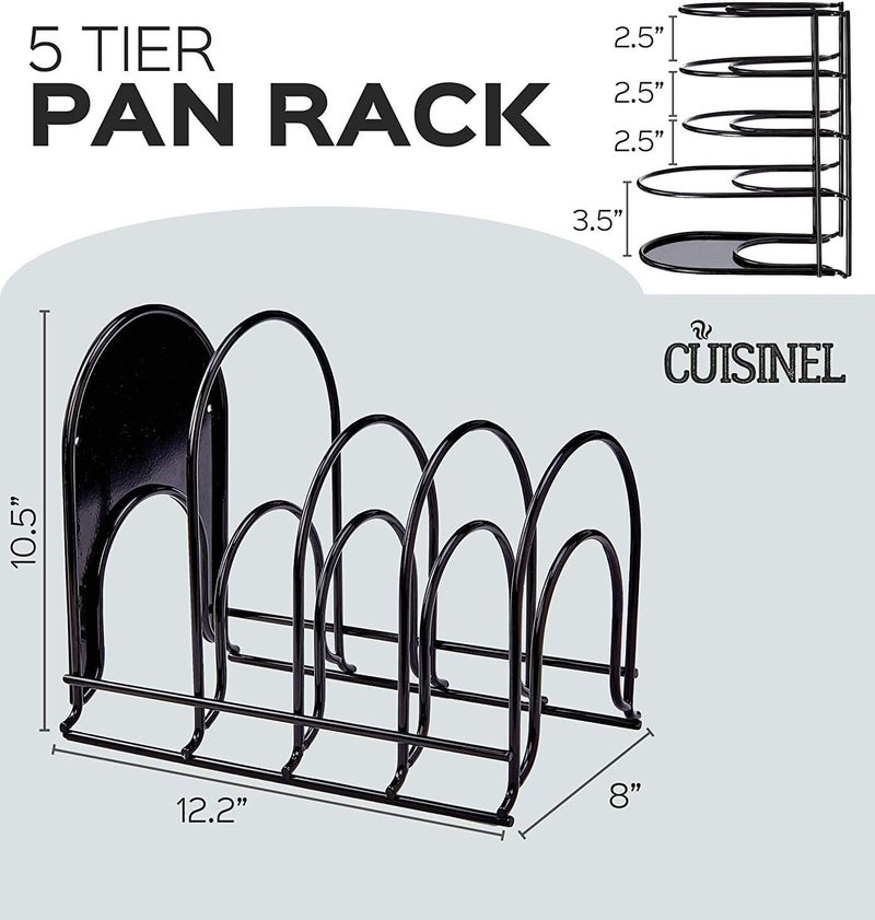 Cuisinel Heavy Duty Pots and Pans Organizer Rack - 12.2"-Inch Tall - 5 Tier Rack - Holds 50 LB - Cast Iron Skillets, Griddles, Shallow Cookware - Space Saving Kitchen Storage - No Assembly Required - Image 2