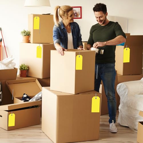 SKLENICE 100 Yellow Plastic Shipping Tags - 2x4 inch Heavy Duty with Wires, Reinforced, Waterproof, Ideal for Gift, Luggage, Garage, Inventory - Image 5