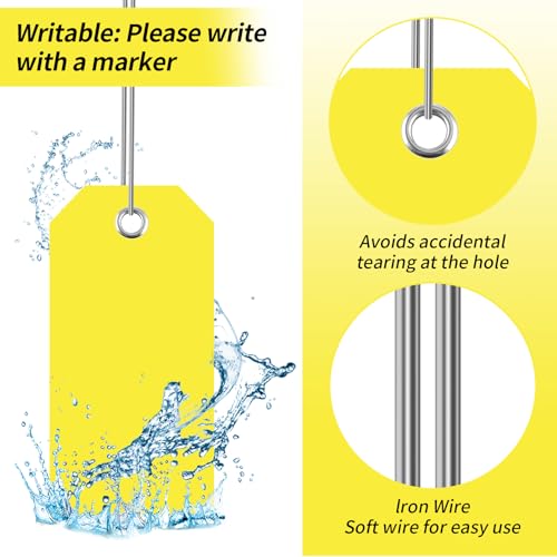 SKLENICE 100 Yellow Plastic Shipping Tags - 2x4 inch Heavy Duty with Wires, Reinforced, Waterproof, Ideal for Gift, Luggage, Garage, Inventory - Image 3