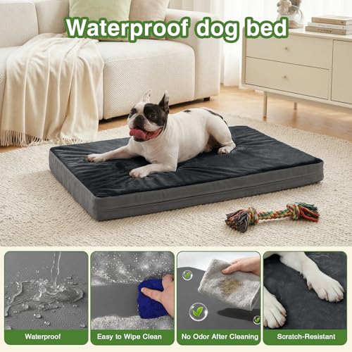 Vonabem Waterproof Small Dog Bed Crate Pad 24 inch Outdoor Washable Orthopedic AntiSlip Bottom Puppy Cat Bed Kennel Pad 23 17 inch Dark Gray - Image 3
