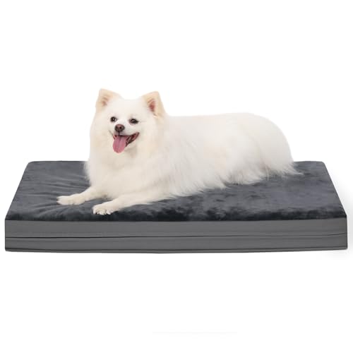 Vonabem Waterproof Small Dog Bed Crate Pad 24 inch Outdoor Washable Orthopedic AntiSlip Bottom Puppy Cat Bed Kennel Pad 23 17 inch Dark Gray - Image 1