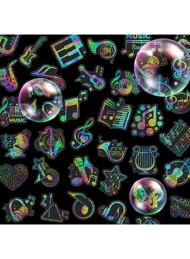 Bluejw 50 Music Symbols Silver Laser Stickers Children's Kindergarten Decoration Reward Dazzling Laser Stickers - Image 2