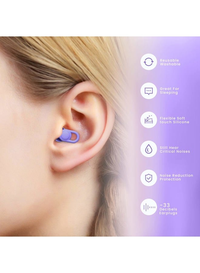 OEDOC Silicone Ear Plugs for Noise Reduction - Reusable Soft Comfortable Earplugs for Sleeping,Noise Sensitivity & Flights -16 Ear Tips in XS/S/M/L, with 2 Travel Boxes - 33dB Noise Cancelling (Purple) - Image 4