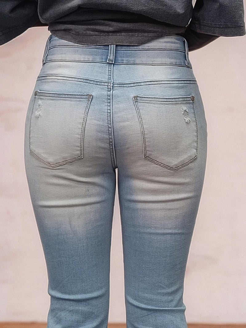 Flamingals Flare Bell Bottom Jeans for Women Raw Hem High Waist Light Blue Medium - Image 4