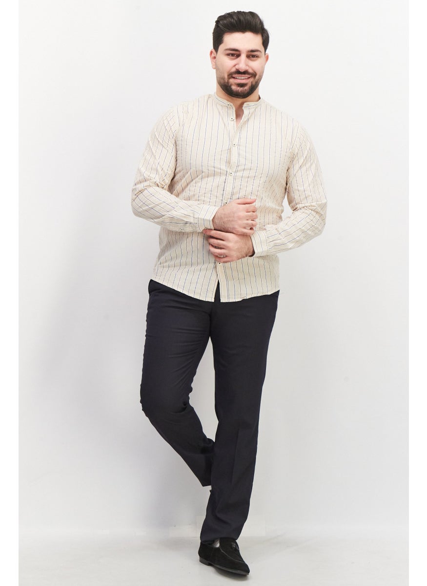 Sorbino - Men Regular Fit Stripe Long Sleeves Casual Shirt, Beige Combo - Image 1