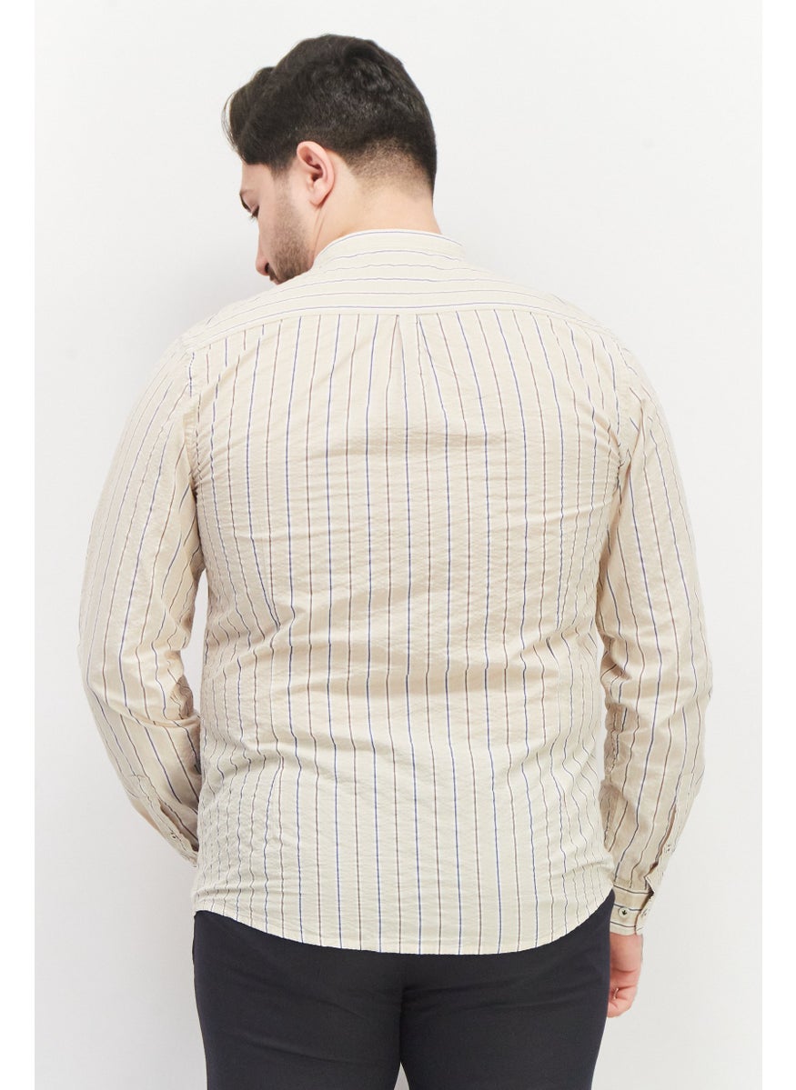 Sorbino - Men Regular Fit Stripe Long Sleeves Casual Shirt, Beige Combo - Image 1