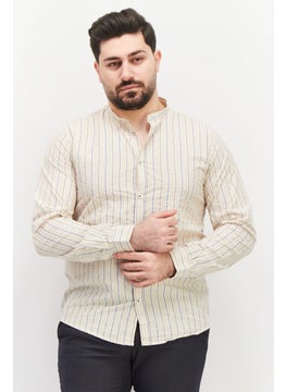 Men Regular Fit Stripe Long Sleeves Casual Shirt, Beige Combo