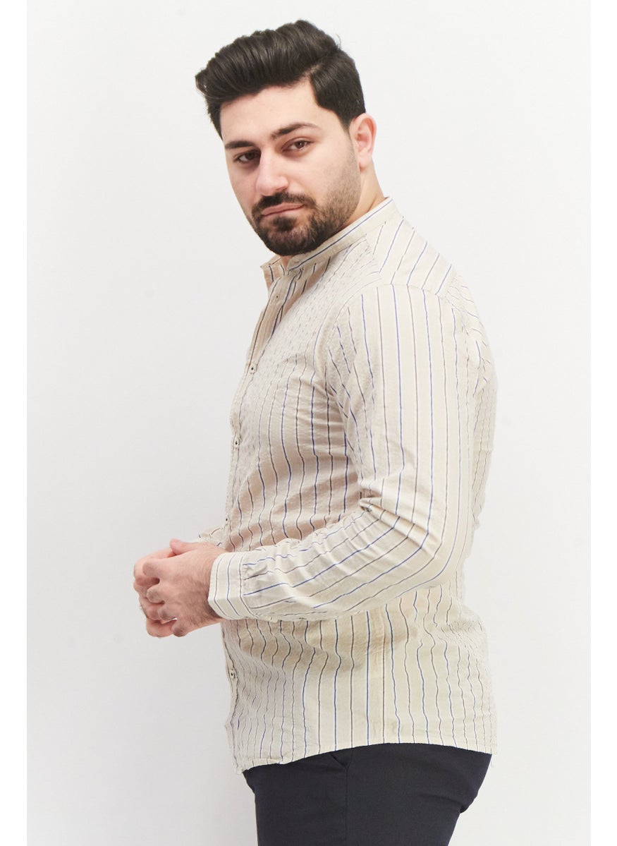 Sorbino - Men Regular Fit Stripe Long Sleeves Casual Shirt, Beige Combo - Image 1
