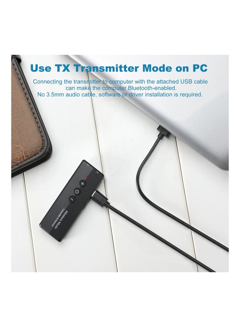 Captaintech Bluetooth 5.0 Transmitter Receiver 3-in-1, Wireless 3.5mm Audio Adapter, Mini Wireless Audio Adapter, Bluetooth AUX Adapter, for TV PC Headphones Home Sounds System Car, CD-Like Voice Enjoyment - Image 5
