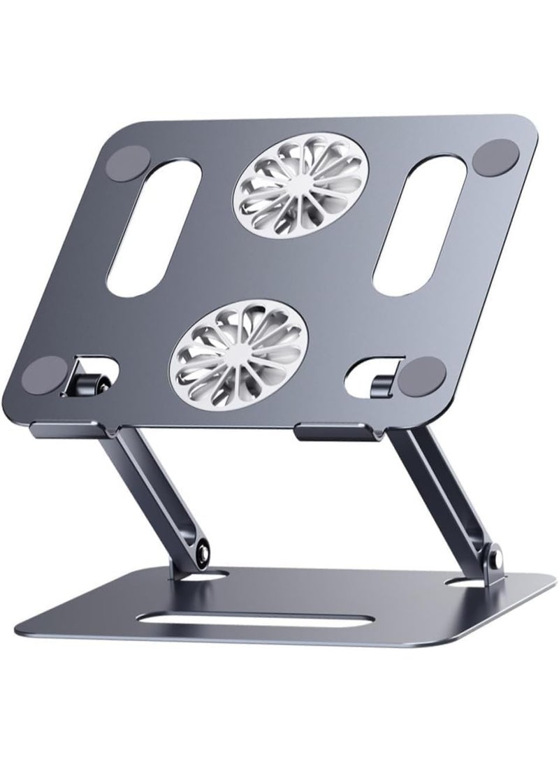 Heavy-Duty Aluminum Laptop Stand with Self-Fan – Height & 180° Angle Adjustable, Portable Notebook Stand, Compatible with Laptops and MacBooks - Image 1