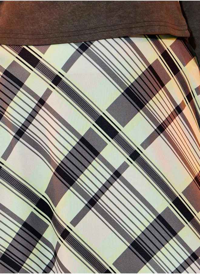 Take Two Check Print Asymmetrical Hem Maxi Skirt