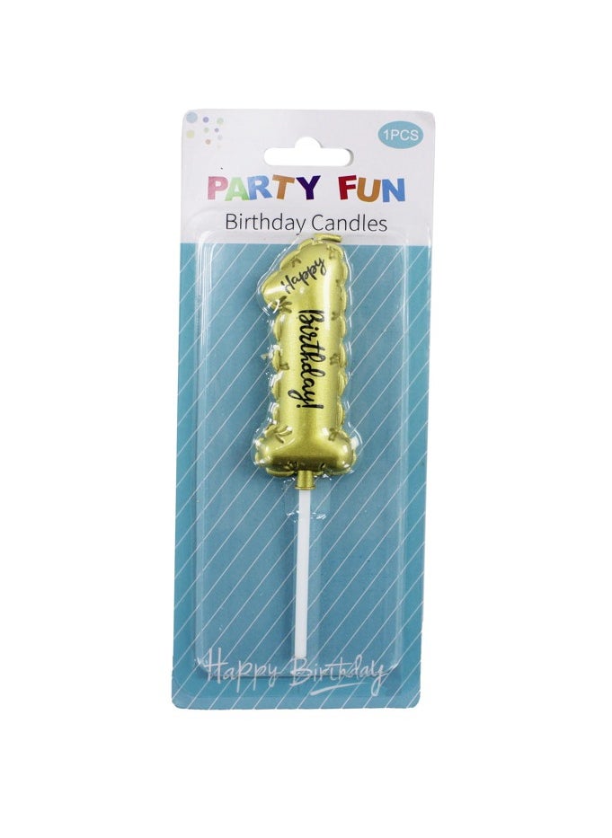 PARTY FUN Cake Topper Happy Birthday Number Candle 6cm - Golden No. 1 