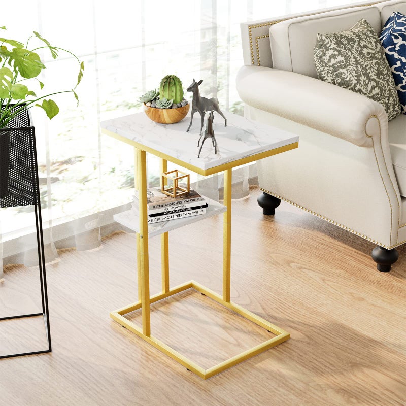 Easy Paws C Shaped End Table,Small Side Table for Couch and Bed, Gold Snack Couch Table for Small Spaces, Living Room, Bedroom,Bedside(Gold) - Image 2