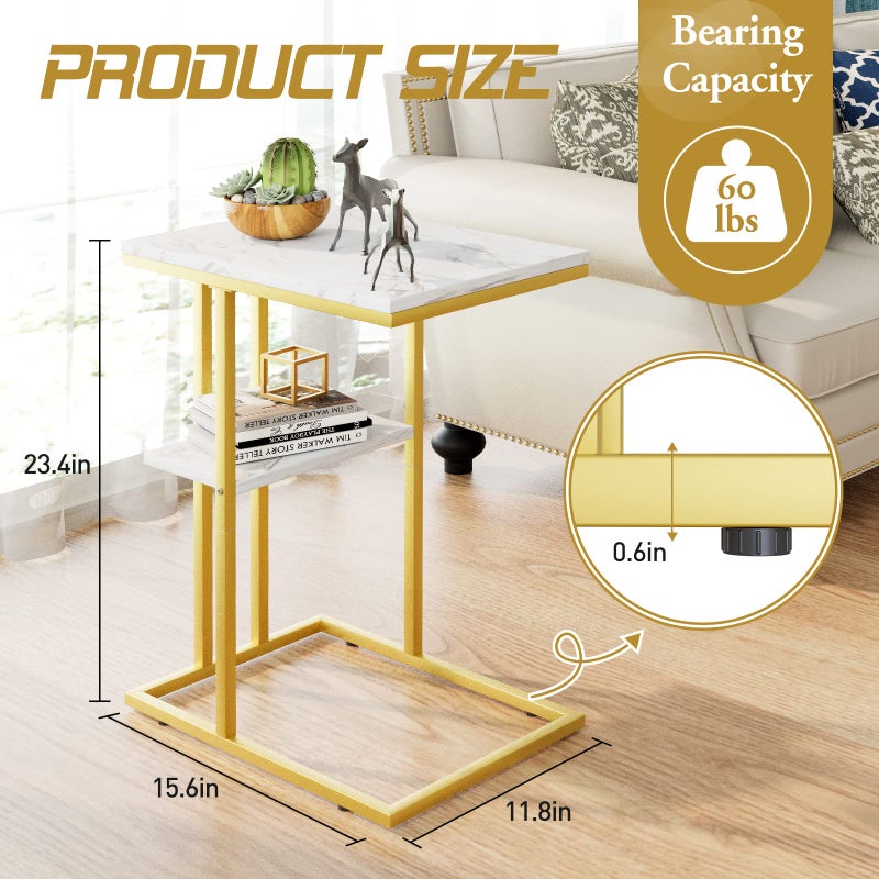 Easy Paws C Shaped End Table,Small Side Table for Couch and Bed, Gold Snack Couch Table for Small Spaces, Living Room, Bedroom,Bedside(Gold) - Image 3