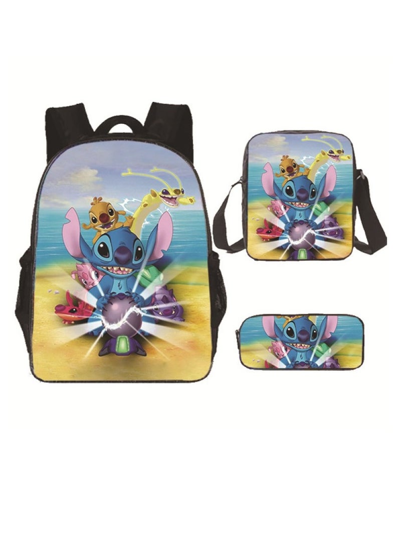 general 3-Piece Cartoon Stitch 3D Print Backpack Set - Image 1
