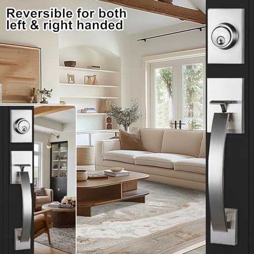 TMC Modish Front Door Entry Handleset Satin Nickel,Slilver Handleset with Deadbolt,MDHST2017SN-AMZ- 2 (KEYED HANDLESET, Satin Nickel) - Image 3