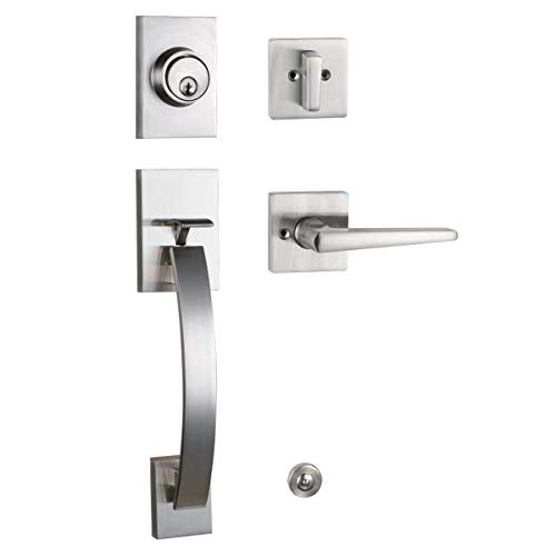 TMC Modish Front Door Entry Handleset Satin Nickel,Slilver Handleset with Deadbolt,MDHST2017SN-AMZ- 2 (KEYED HANDLESET, Satin Nickel) - Image 1