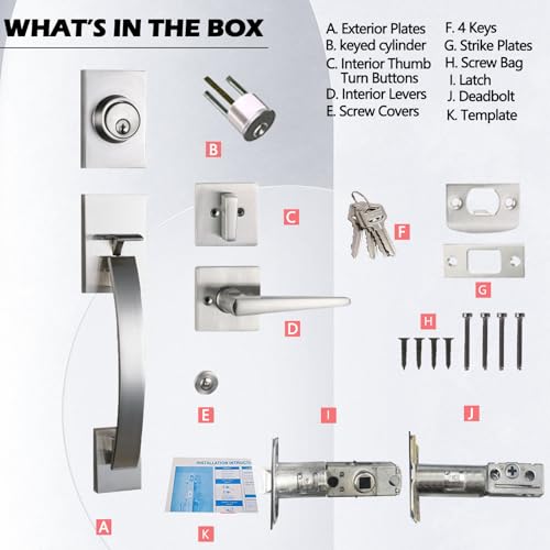 TMC Modish Front Door Entry Handleset Satin Nickel,Slilver Handleset with Deadbolt,MDHST2017SN-AMZ- 2 (KEYED HANDLESET, Satin Nickel) - Image 5