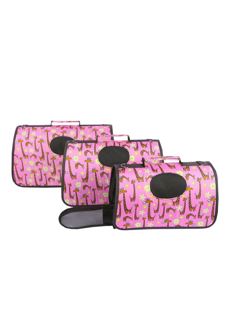 HAPPY PUSS Outdoor Pet Bag: pet handbag, pet shoulder bag, Travel Carrier for cats and dogs. Pink giraffe design-large size  - Image 2